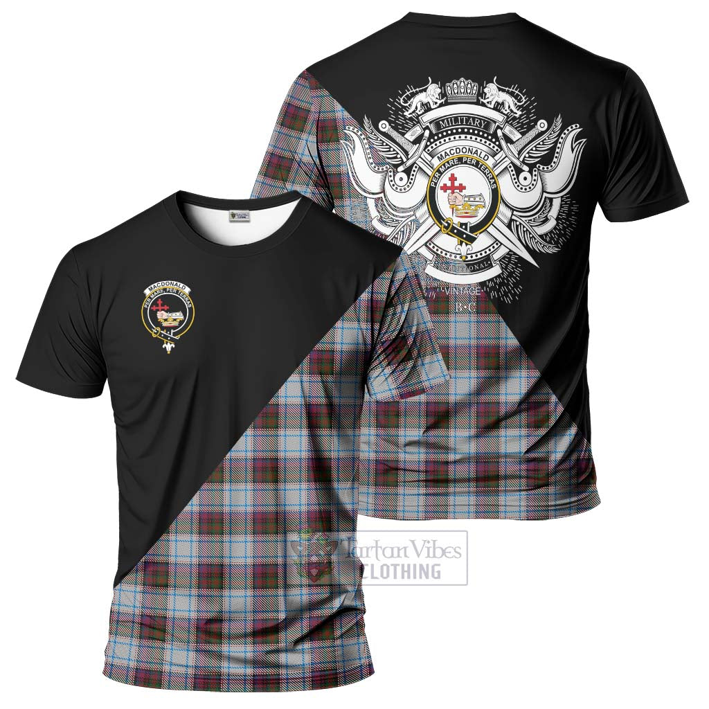 Tartan Vibes Clothing MacDonald Dress Ancient Tartan T-Shirt with Family Crest and Military Logo Style