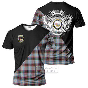 MacDonald Dress Ancient Tartan T-Shirt with Family Crest and Military Logo Style