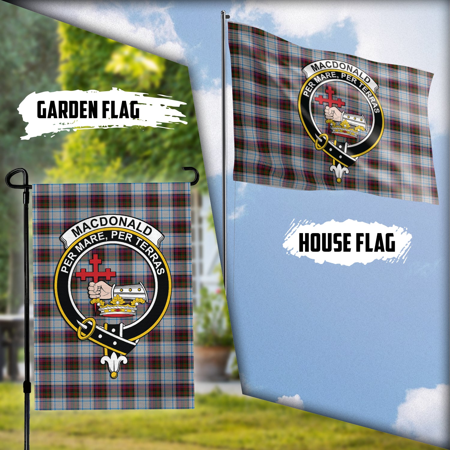 MacDonald Dress Ancient Tartan Flag with Family Crest Garden Flag (Vertical) - Tartan Vibes Clothing