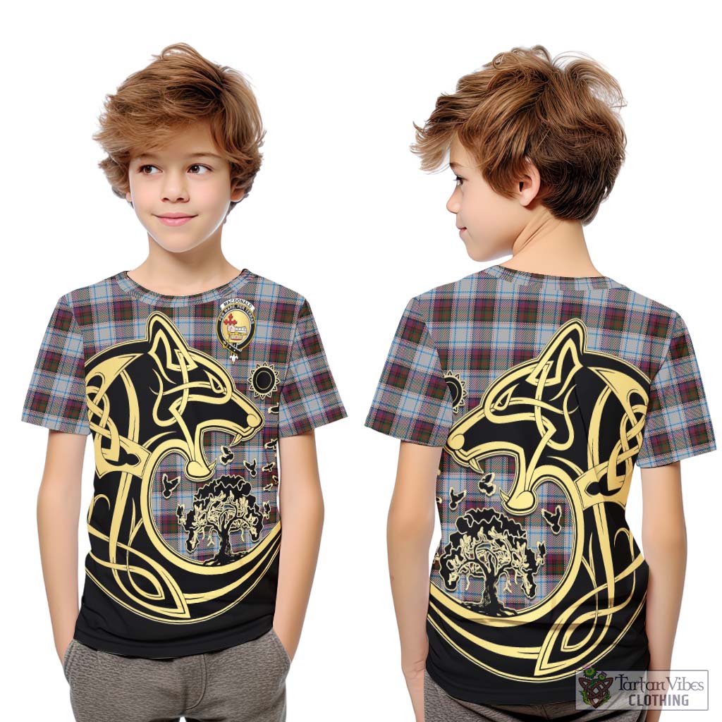 Tartan Vibes Clothing MacDonald Dress Ancient Tartan Kid T-Shirt with Family Crest Celtic Wolf Style