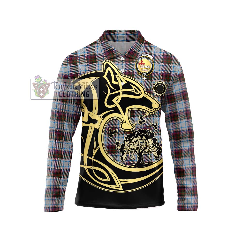 Tartan Vibes Clothing MacDonald Dress Ancient Tartan Long Sleeve Polo Shirt with Family Crest Celtic Wolf Style