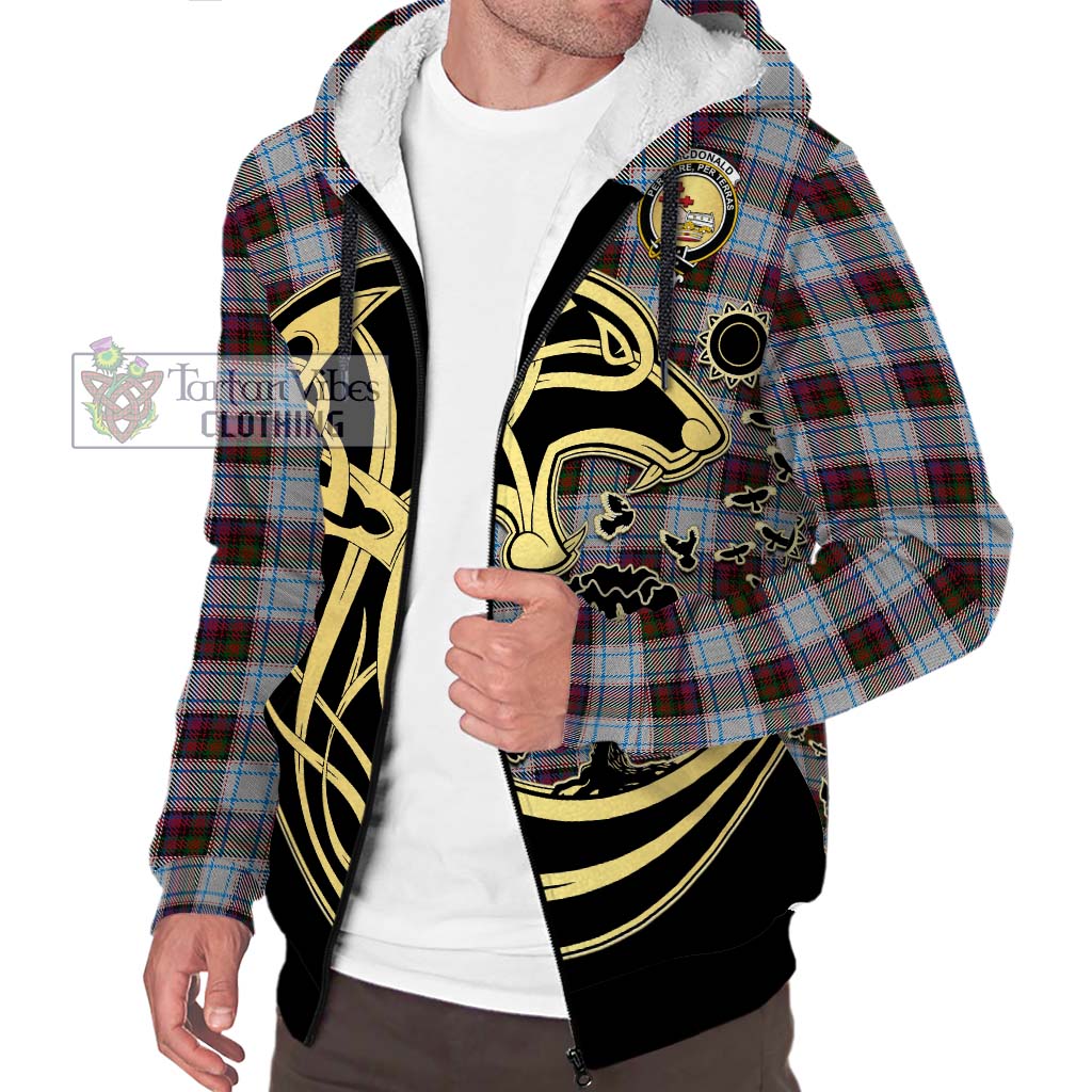 Tartan Vibes Clothing MacDonald Dress Ancient Tartan Sherpa Hoodie with Family Crest Celtic Wolf Style