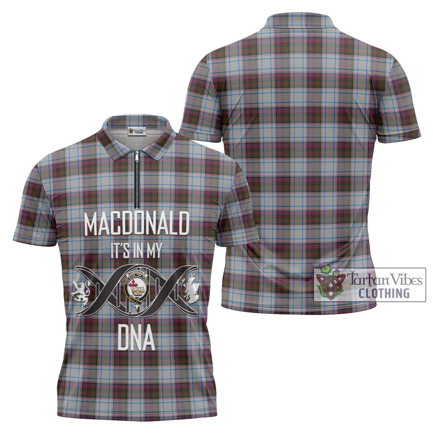 Tartan Vibes Clothing MacDonald Dress Ancient Tartan Zipper Polo Shirt with Family Crest DNA In Me Style