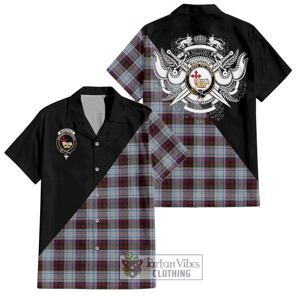 Tartan Vibes Clothing MacDonald Dress Ancient Tartan Short Sleeve Button Shirt with Family Crest and Military Logo Style