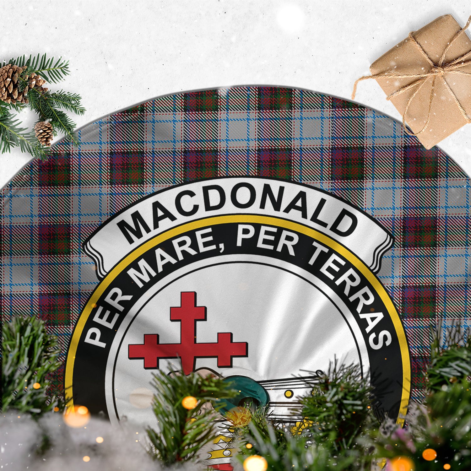 MacDonald Dress Ancient Tartan Christmas Tree Skirt with Family Crest - Tartanvibesclothing