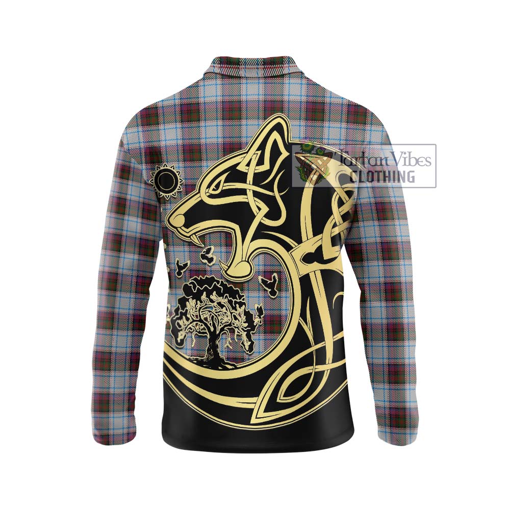 Tartan Vibes Clothing MacDonald Dress Ancient Tartan Long Sleeve Polo Shirt with Family Crest Celtic Wolf Style