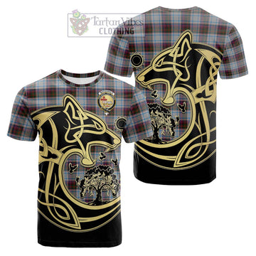 MacDonald Dress Ancient Tartan Cotton T-shirt with Family Crest Celtic Wolf Style