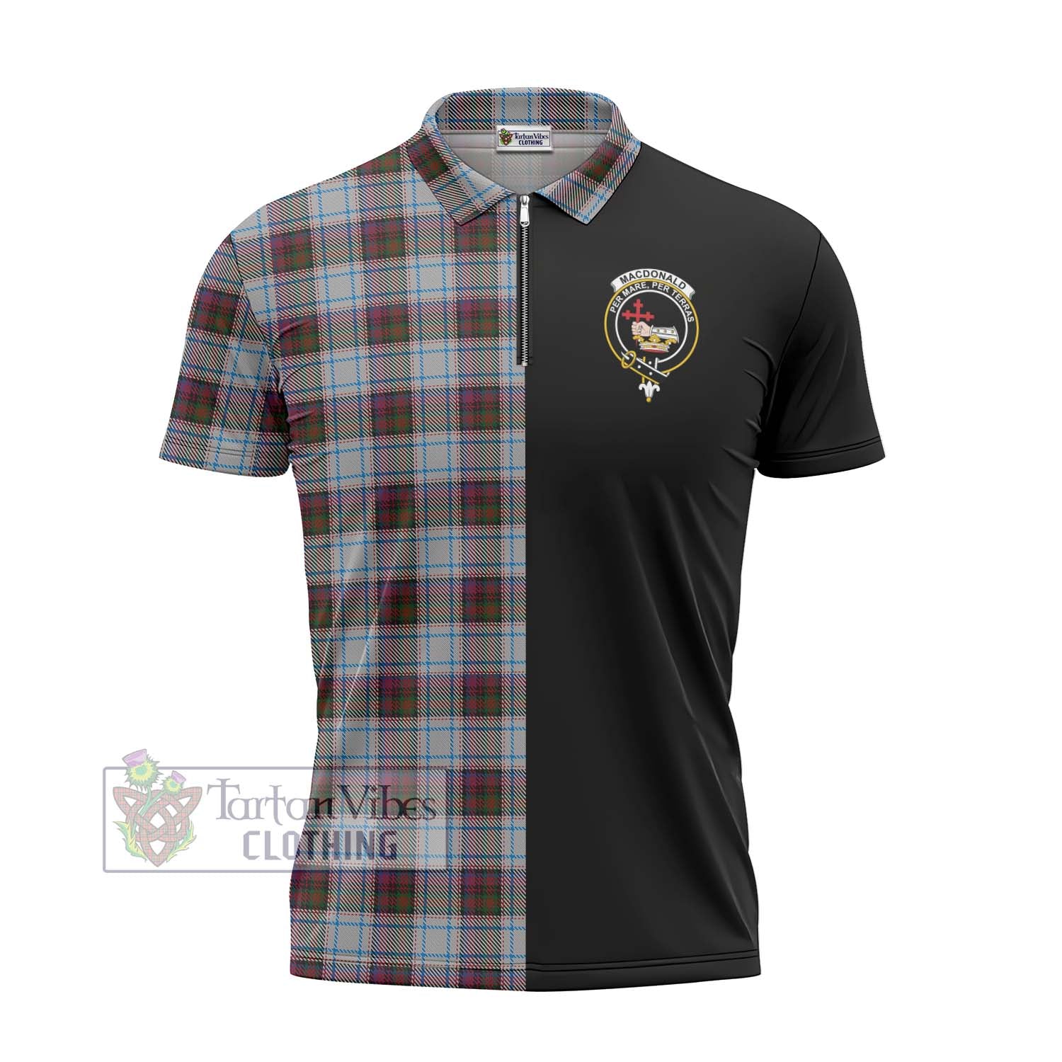 Tartan Vibes Clothing MacDonald Dress Ancient Tartan Zipper Polo Shirt with Family Crest and Half Of Me Style