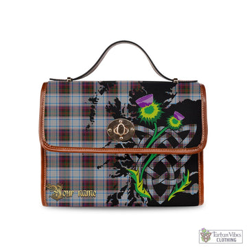 MacDonald Dress Ancient Tartan Waterproof Canvas Bag with Scotland Map and Thistle Celtic Accents