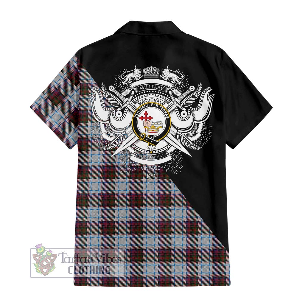 Tartan Vibes Clothing MacDonald Dress Ancient Tartan Short Sleeve Button Shirt with Family Crest and Military Logo Style