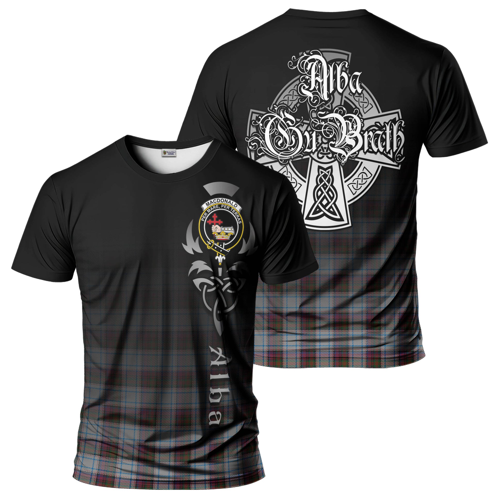 Tartan Vibes Clothing MacDonald Dress Ancient Tartan T-Shirt Featuring Alba Gu Brath Family Crest Celtic Inspired