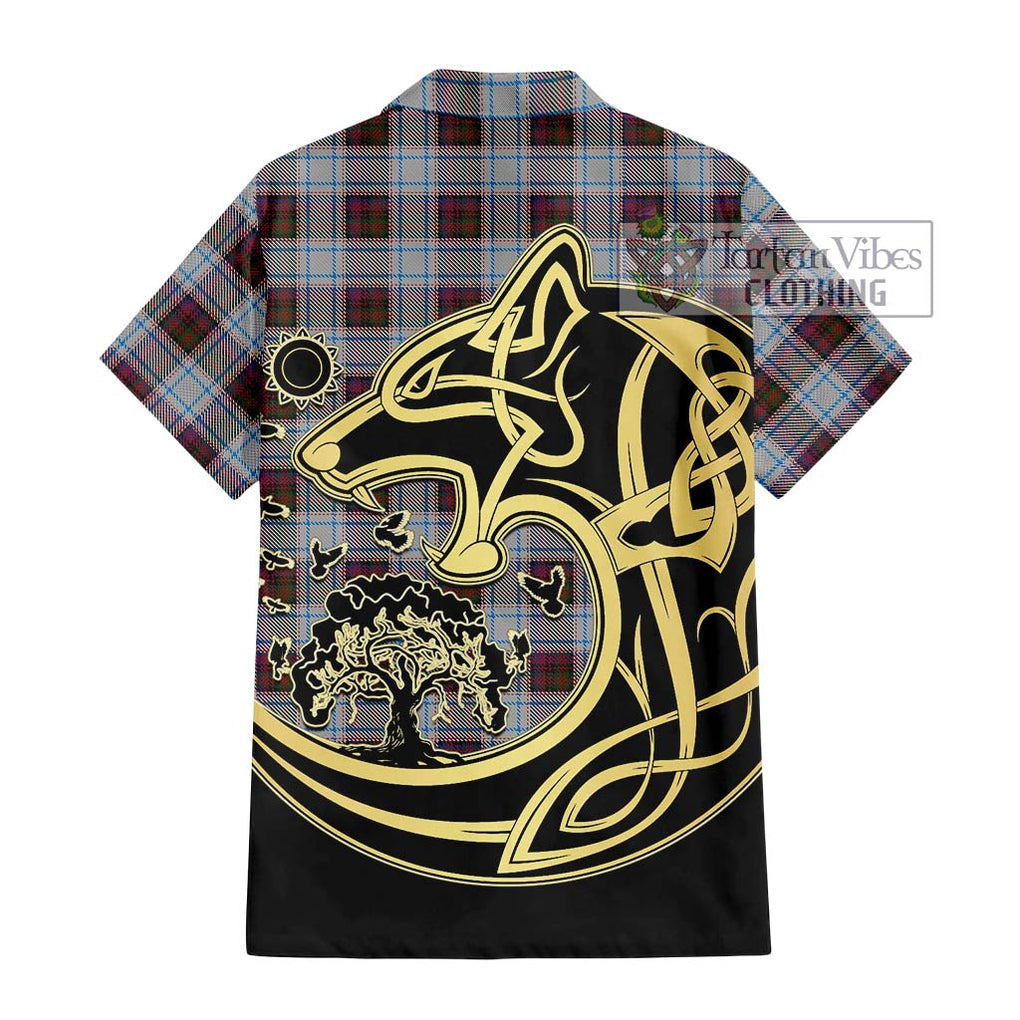 MacDonald Dress Ancient Tartan Short Sleeve Button Shirt with Family Crest Celtic Wolf Style - Tartan Vibes Clothing