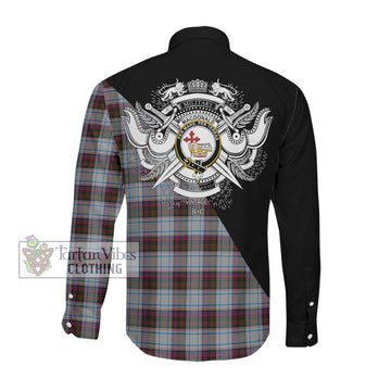 MacDonald Dress Ancient Tartan Long Sleeve Button Shirt with Family Crest and Military Logo Style