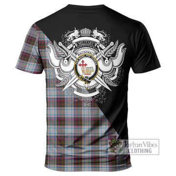 MacDonald Dress Ancient Tartan T-Shirt with Family Crest and Military Logo Style