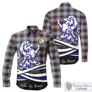 MacDonald Dress Ancient Tartan Long Sleeve Button Up Shirt with Alba Gu Brath Regal Lion Emblem