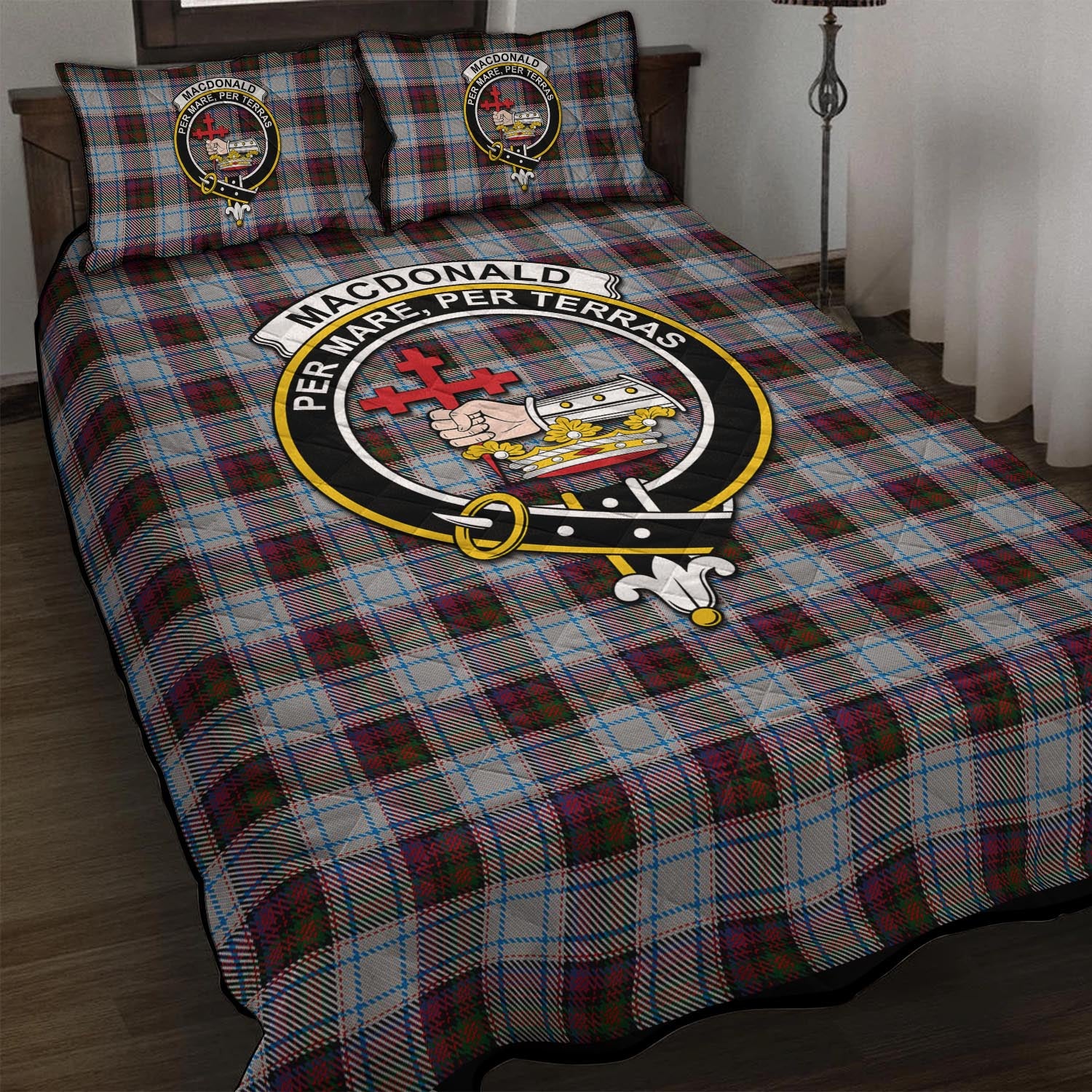 MacDonald Dress Ancient Tartan Quilt Bed Set with Family Crest - Tartanvibesclothing