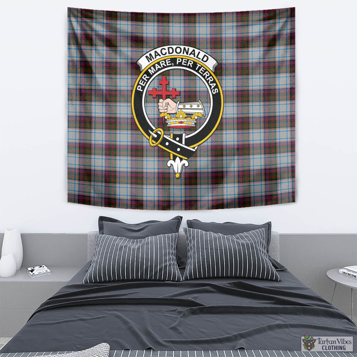 Tartan Vibes Clothing MacDonald Dress Ancient Tartan Tapestry Wall Hanging and Home Decor for Room with Family Crest
