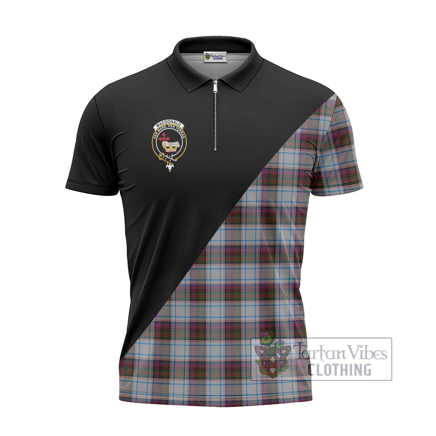 Tartan Vibes Clothing MacDonald Dress Ancient Tartan Zipper Polo Shirt with Family Crest and Military Logo Style