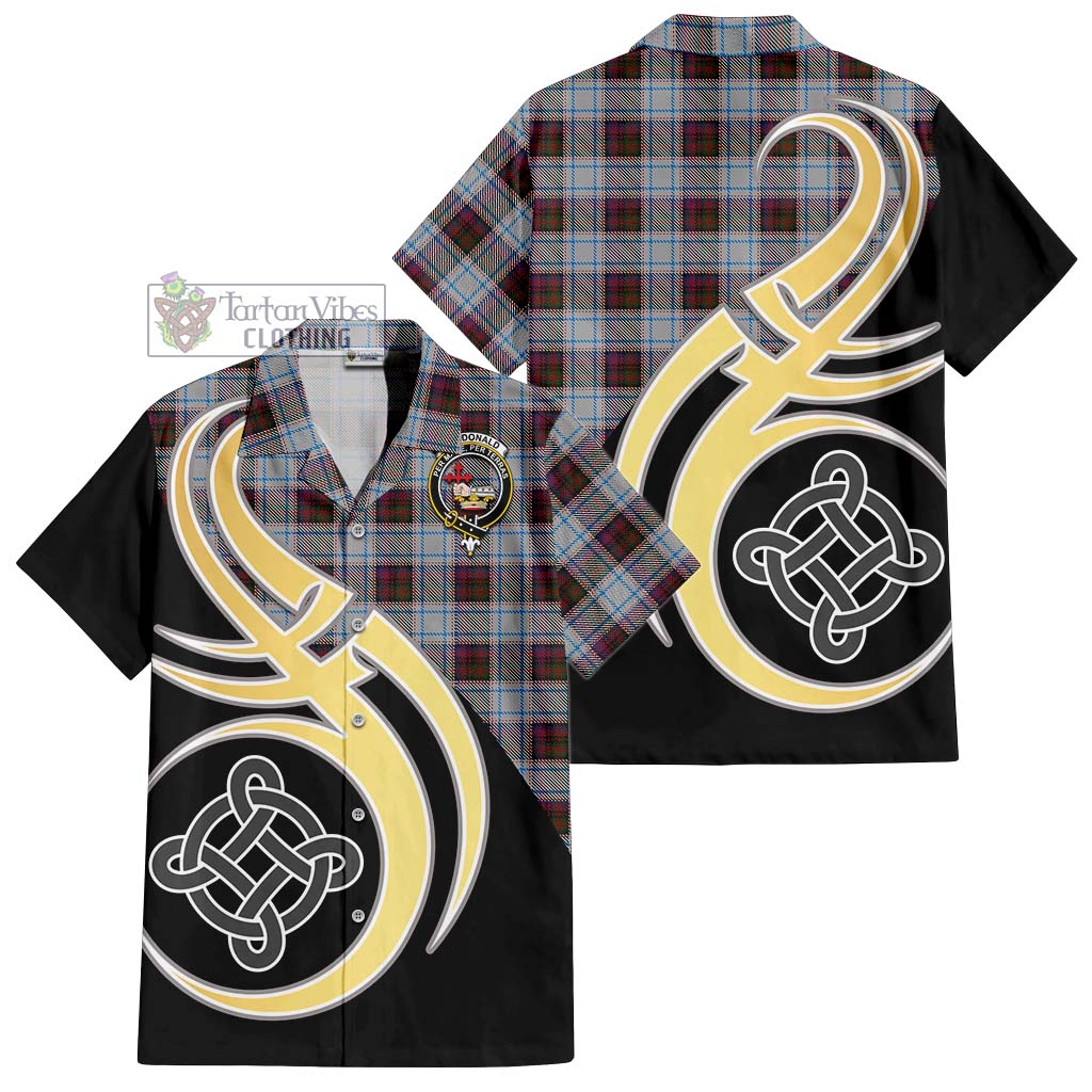 Tartan Vibes Clothing MacDonald Dress Ancient Tartan Short Sleeve Button Shirt with Family Crest and Celtic Symbol Style