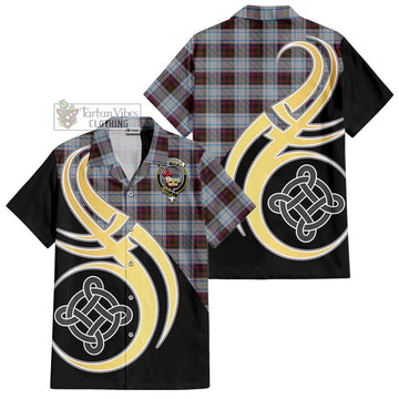 MacDonald Dress Ancient Tartan Short Sleeve Button Shirt with Family Crest and Celtic Symbol Style