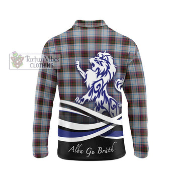 MacDonald Dress Ancient Tartan Long Sleeve Polo Shirt with Alba Gu Brath Regal Lion Emblem