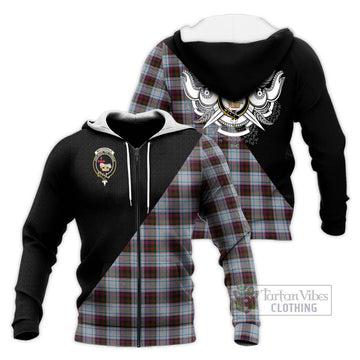 MacDonald Dress Ancient Tartan Knitted Hoodie with Family Crest and Military Logo Style