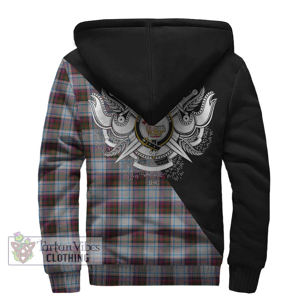 Tartan Vibes Clothing MacDonald Dress Ancient Tartan Sherpa Hoodie with Family Crest and Military Logo Style