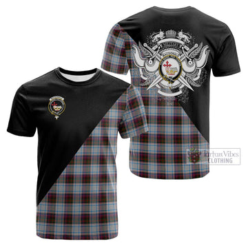 MacDonald Dress Ancient Tartan Cotton T-shirt with Family Crest and Military Logo Style