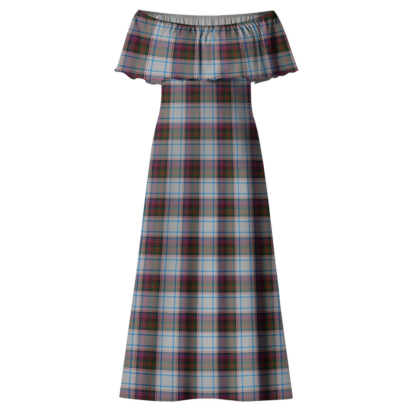 MacDonald Dress Ancient Tartan Off Shoulder Long Dress - Tartanvibesclothing