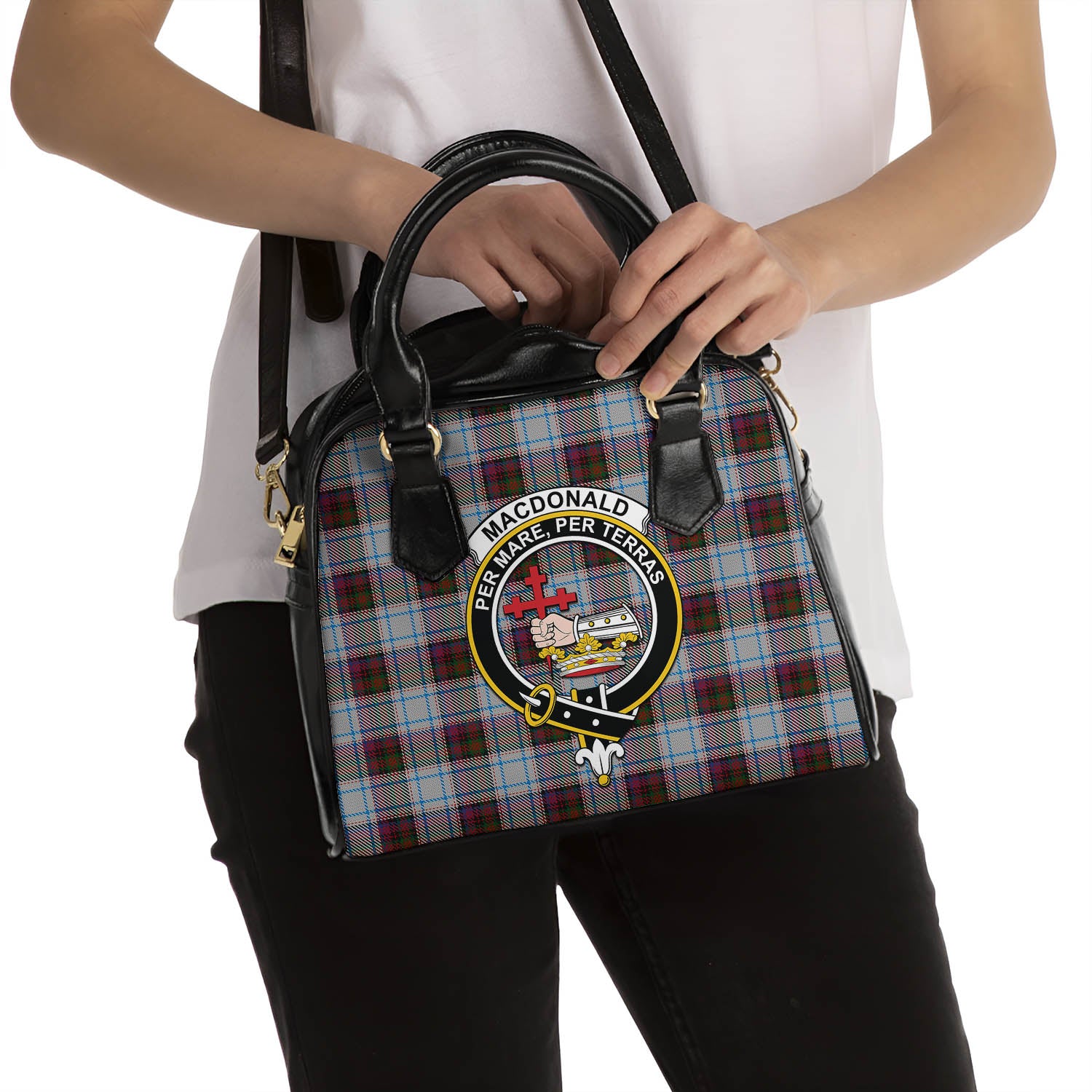 MacDonald Dress Ancient Tartan Shoulder Handbags with Family Crest - Tartanvibesclothing