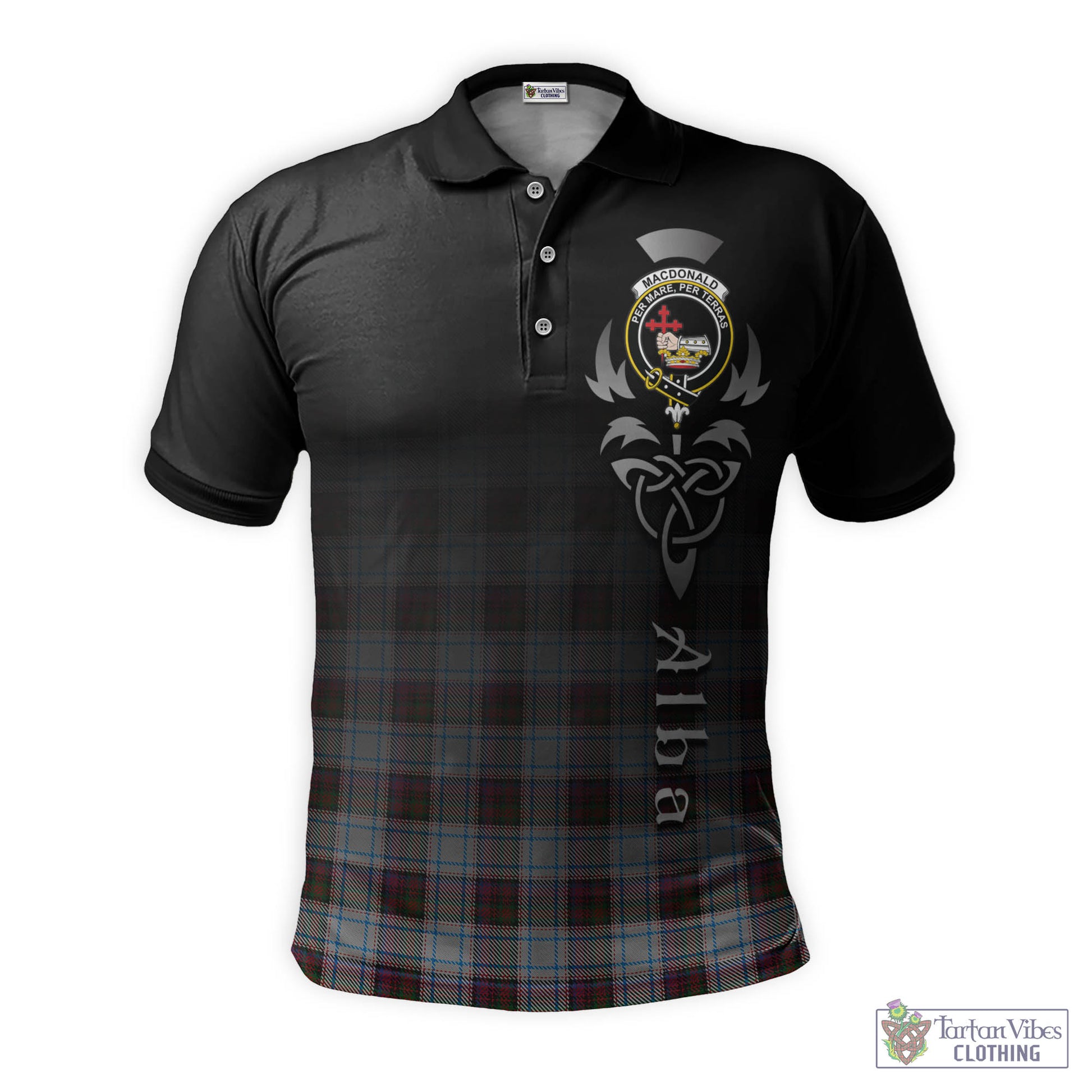 Tartan Vibes Clothing MacDonald Dress Ancient Tartan Polo Shirt Featuring Alba Gu Brath Family Crest Celtic Inspired