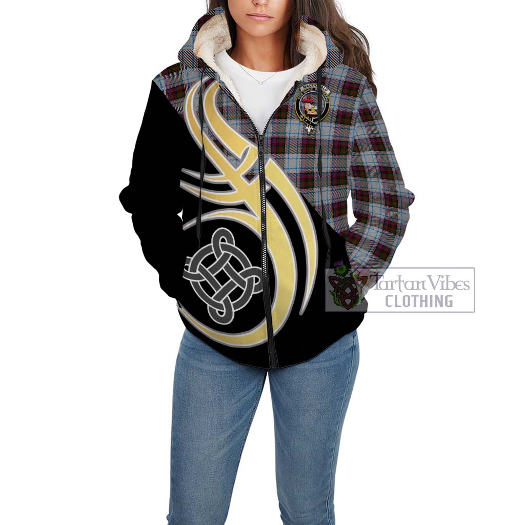 Tartan Vibes Clothing MacDonald Dress Ancient Tartan Sherpa Hoodie with Family Crest and Celtic Symbol Style