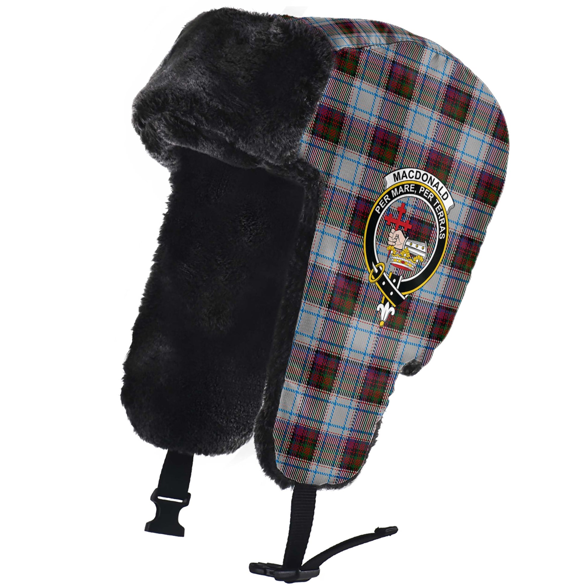 MacDonald Dress Ancient Tartan Winter Trapper Hat with Family Crest - Tartanvibesclothing