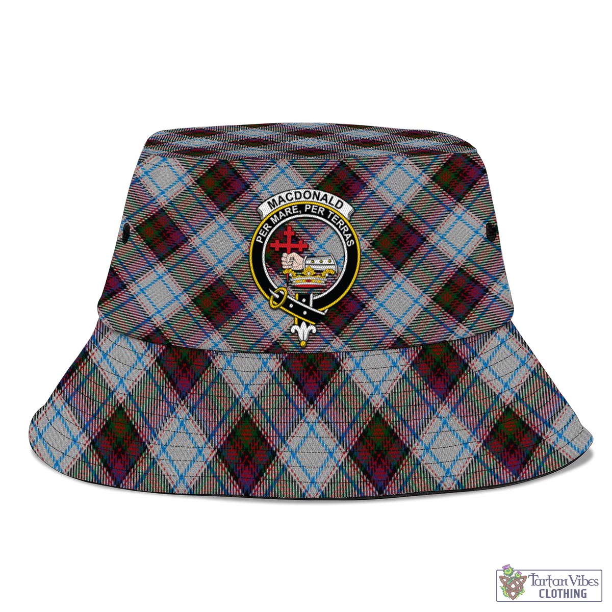 Tartan Vibes Clothing MacDonald Dress Ancient Tartan Bucket Hat with Family Crest