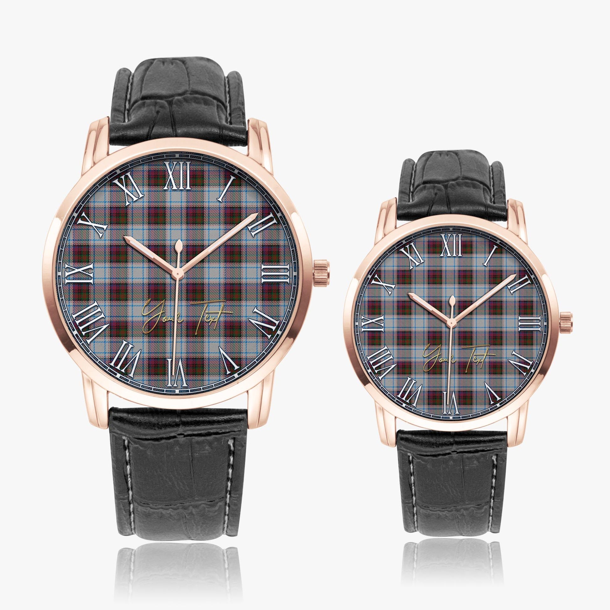 MacDonald Dress Ancient Tartan Personalized Your Text Leather Trap Quartz Watch Wide Type Rose Gold Case With Black Leather Strap - Tartanvibesclothing