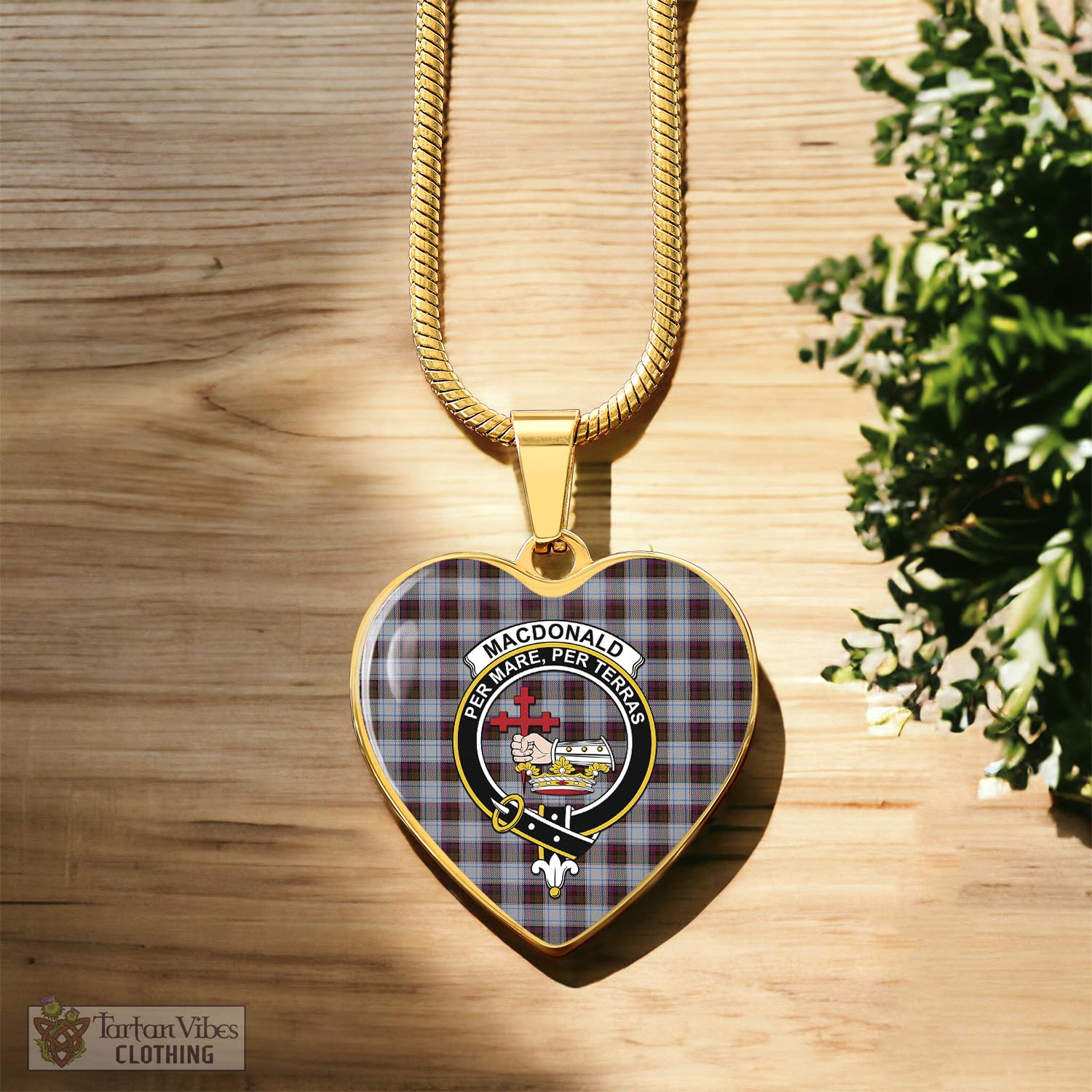 Tartan Vibes Clothing MacDonald Dress Ancient Tartan Heart Necklace with Family Crest