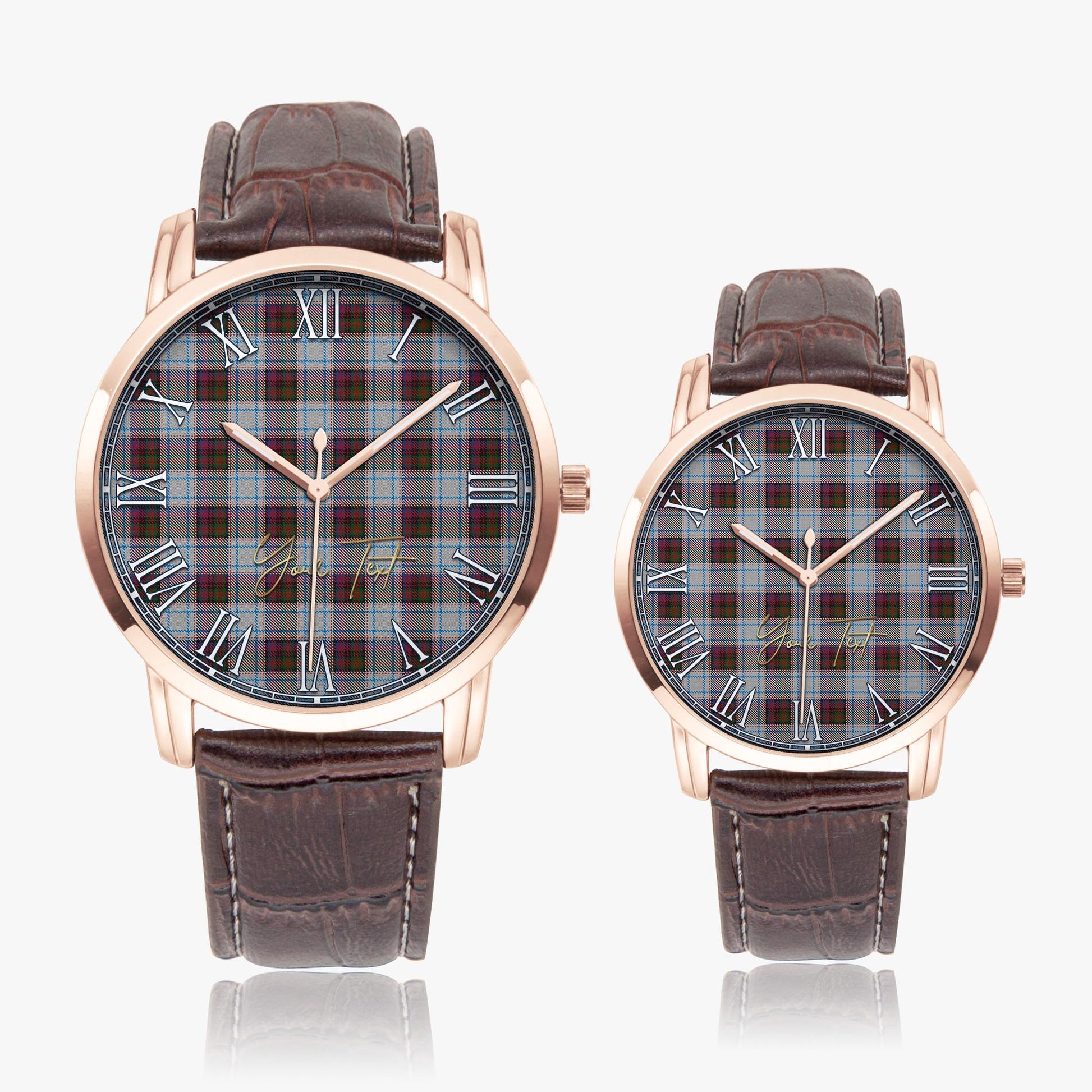 MacDonald Dress Ancient Tartan Personalized Your Text Leather Trap Quartz Watch Wide Type Rose Gold Case With Brown Leather Strap - Tartanvibesclothing