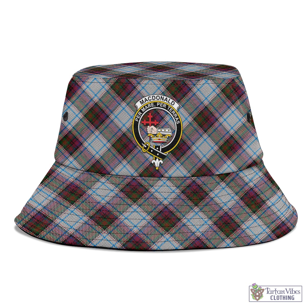 Tartan Vibes Clothing MacDonald Dress Ancient Tartan Bucket Hat with Family Crest