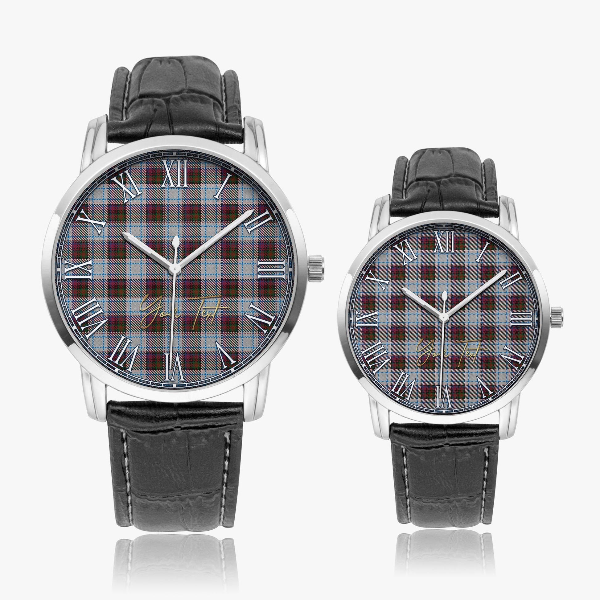 MacDonald Dress Ancient Tartan Personalized Your Text Leather Trap Quartz Watch Wide Type Silver Case With Black Leather Strap - Tartanvibesclothing