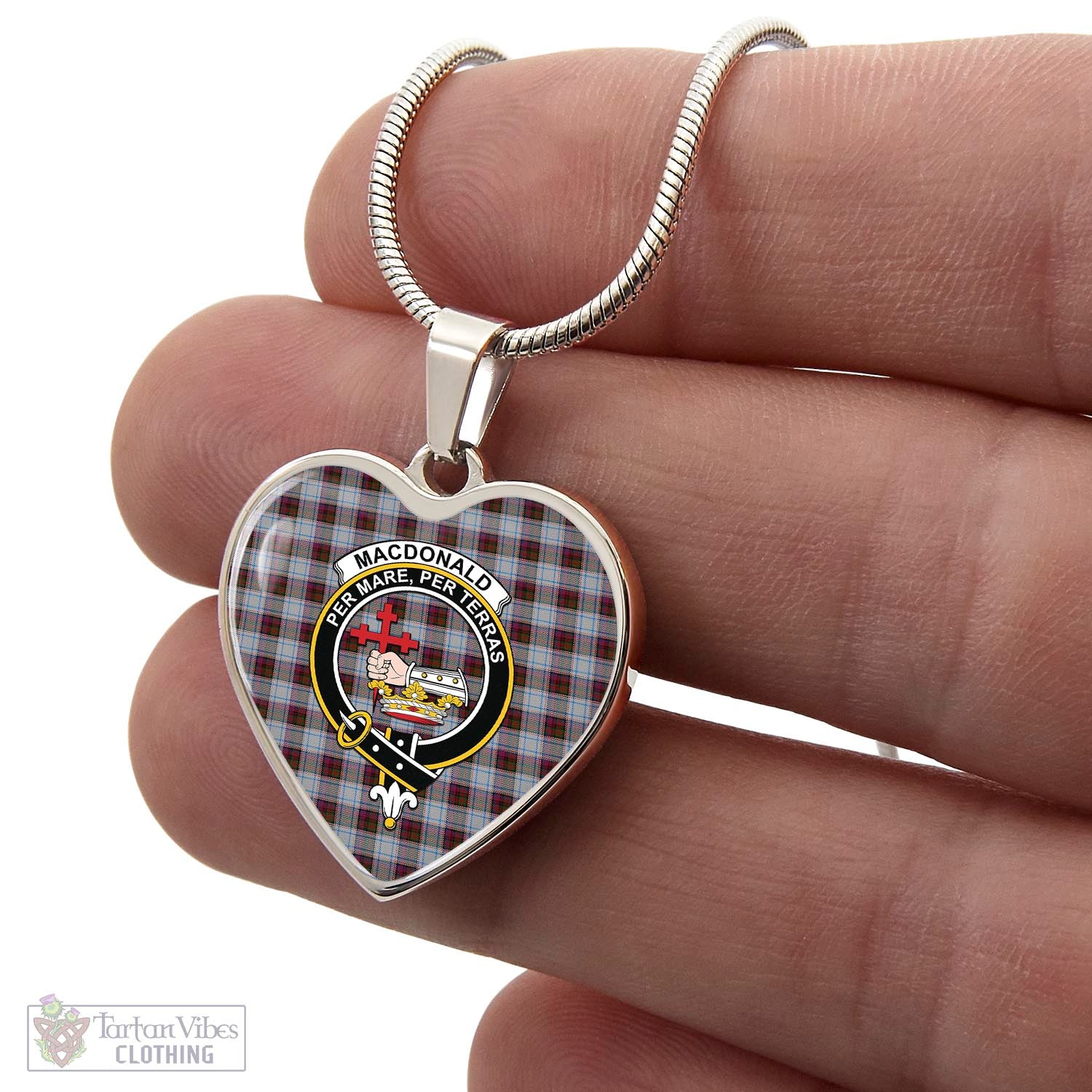 Tartan Vibes Clothing MacDonald Dress Ancient Tartan Heart Necklace with Family Crest