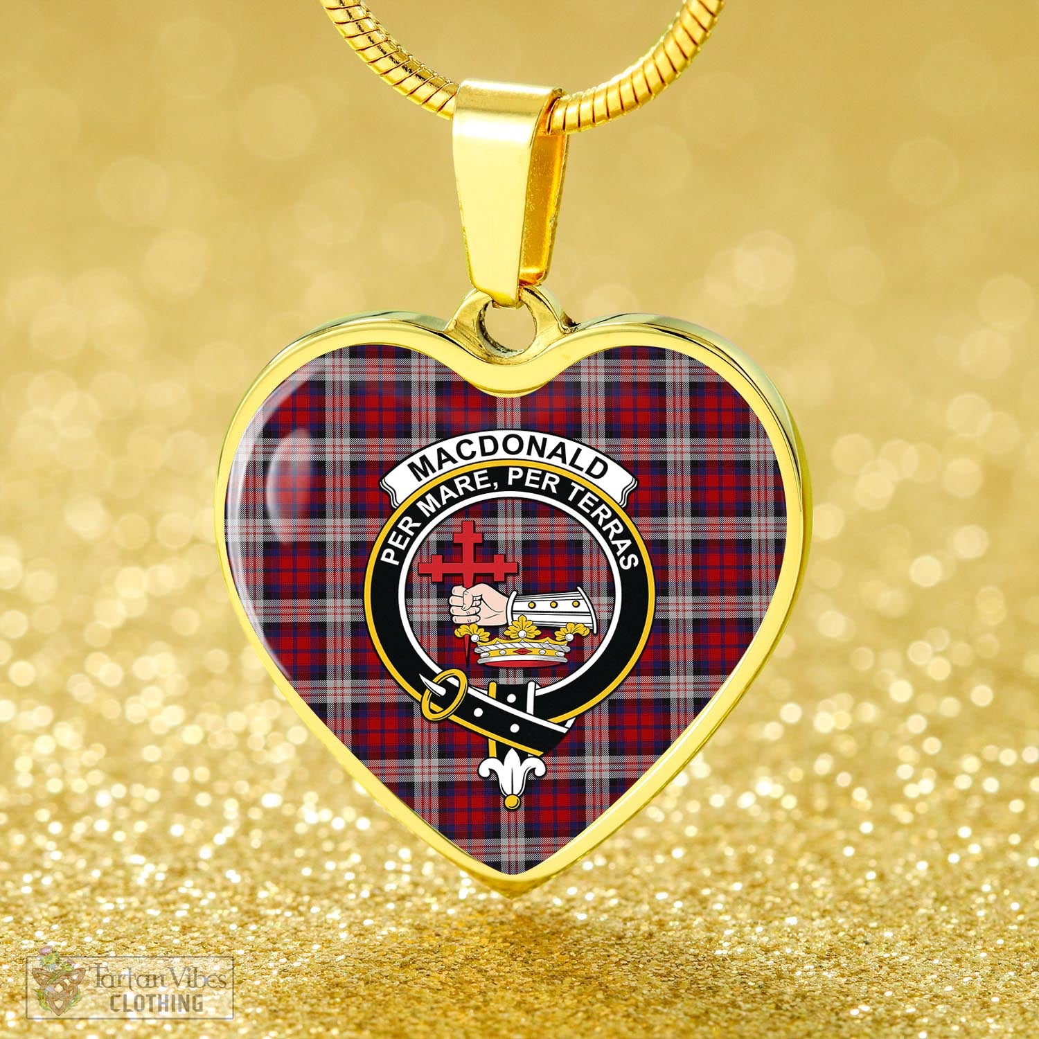 Tartan Vibes Clothing MacDonald Dress Irish Tartan Heart Necklace with Family Crest