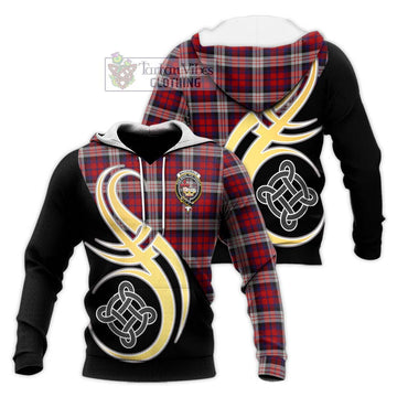 MacDonald Dress Irish Tartan Knitted Hoodie with Family Crest and Celtic Symbol Style