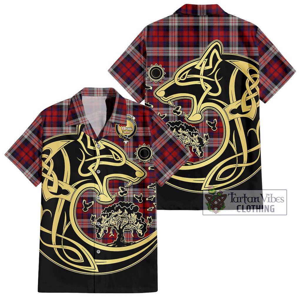 MacDonald Dress Irish Tartan Short Sleeve Button Shirt with Family Crest Celtic Wolf Style Kid - Tartan Vibes Clothing