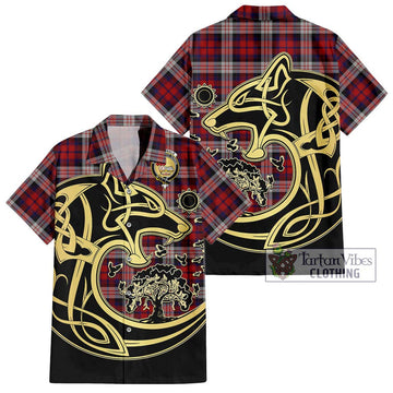 MacDonald Dress Irish Tartan Short Sleeve Button Shirt with Family Crest Celtic Wolf Style