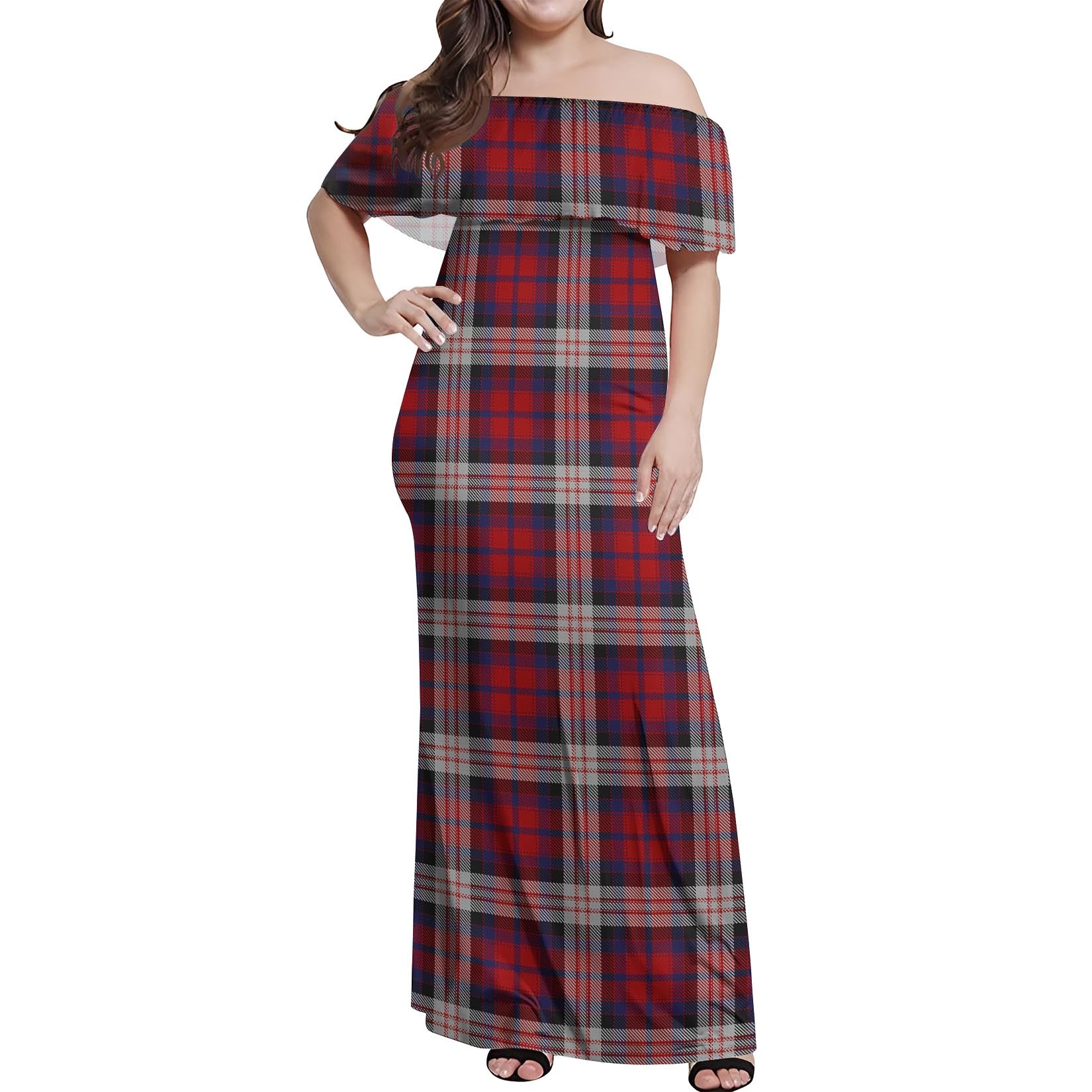 MacDonald Dress Irish Tartan Off Shoulder Long Dress Women's Dress - Tartanvibesclothing