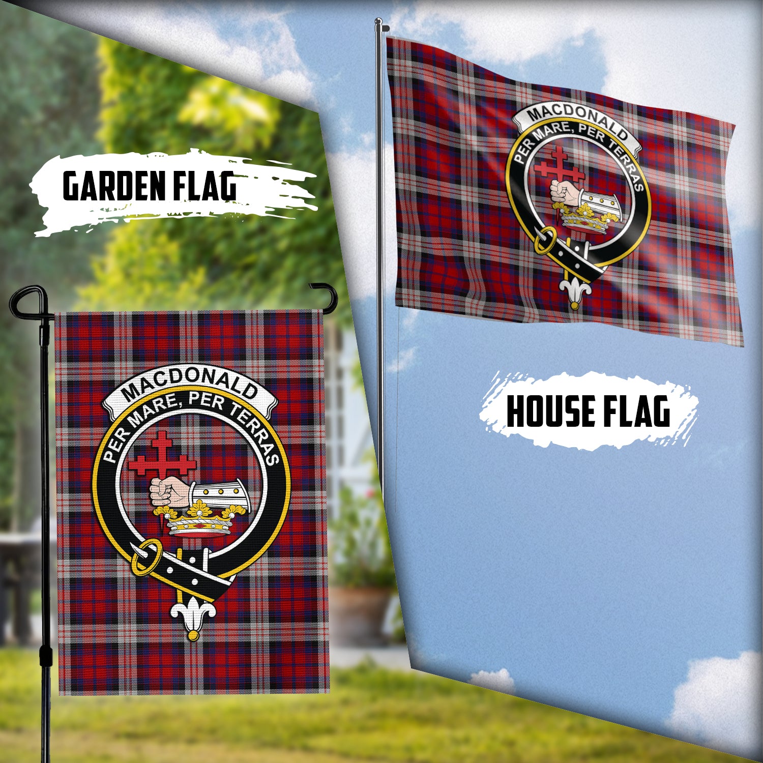 MacDonald Dress Irish Tartan Flag with Family Crest Garden Flag (Vertical) - Tartan Vibes Clothing