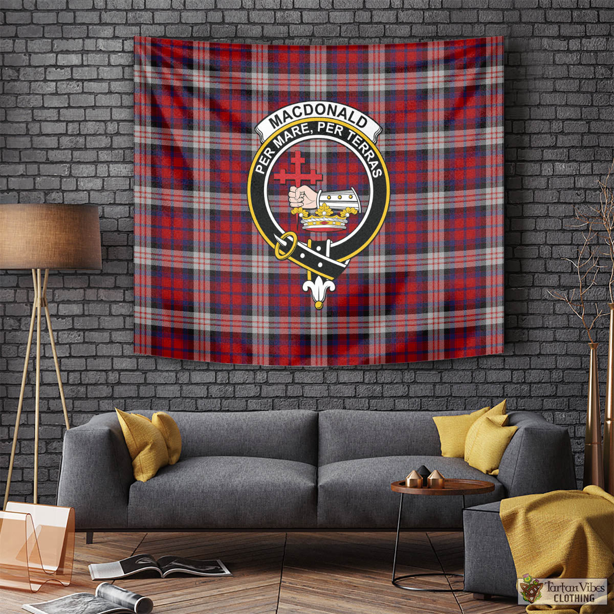 Tartan Vibes Clothing MacDonald Dress Irish Tartan Tapestry Wall Hanging and Home Decor for Room with Family Crest