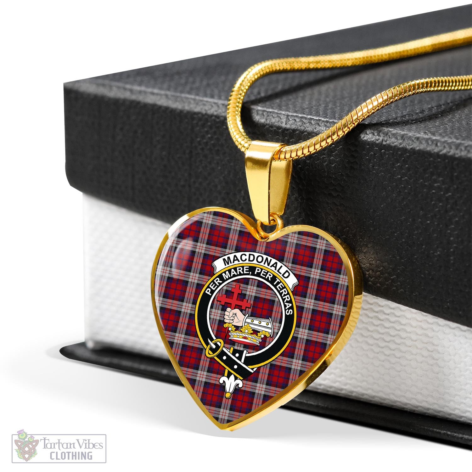 Tartan Vibes Clothing MacDonald Dress Irish Tartan Heart Necklace with Family Crest