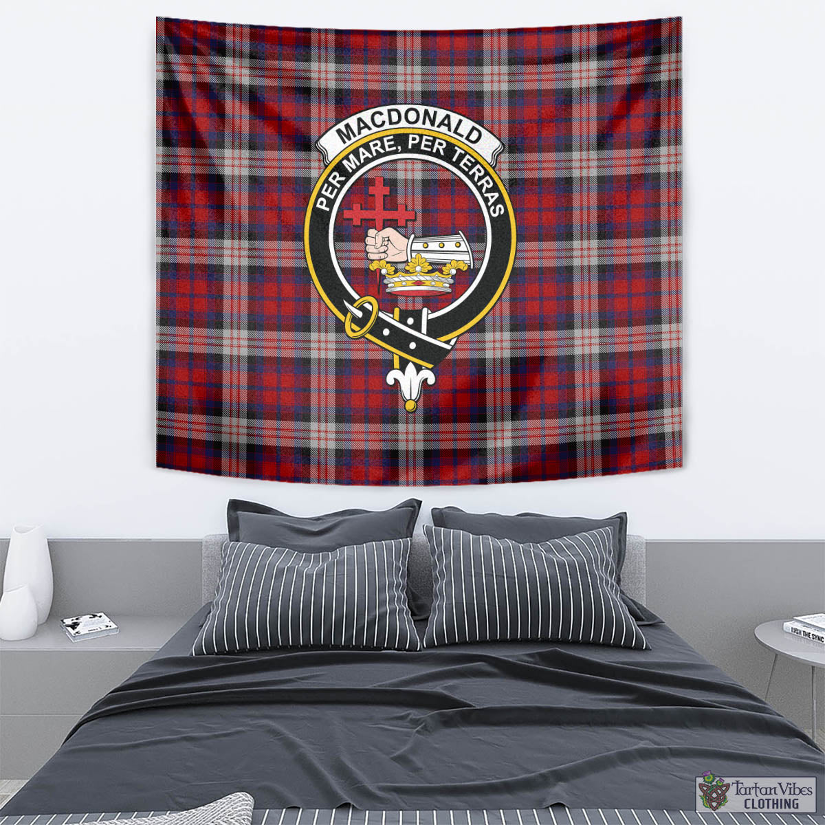 Tartan Vibes Clothing MacDonald Dress Irish Tartan Tapestry Wall Hanging and Home Decor for Room with Family Crest