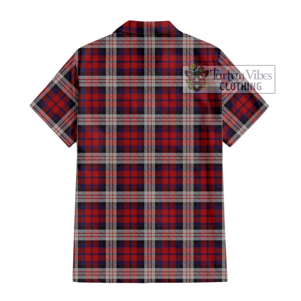 MacDonald Dress Irish Tartan Short Sleeve Button Shirt with Family Crest DNA In Me Style - Tartanvibesclothing Shop